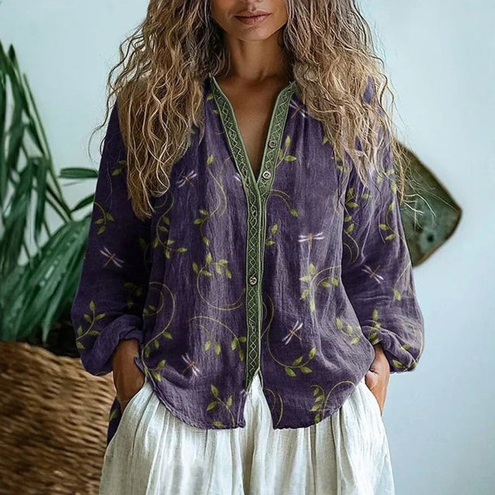 Miranda | Elegant Vintage Leaf Print Shirt